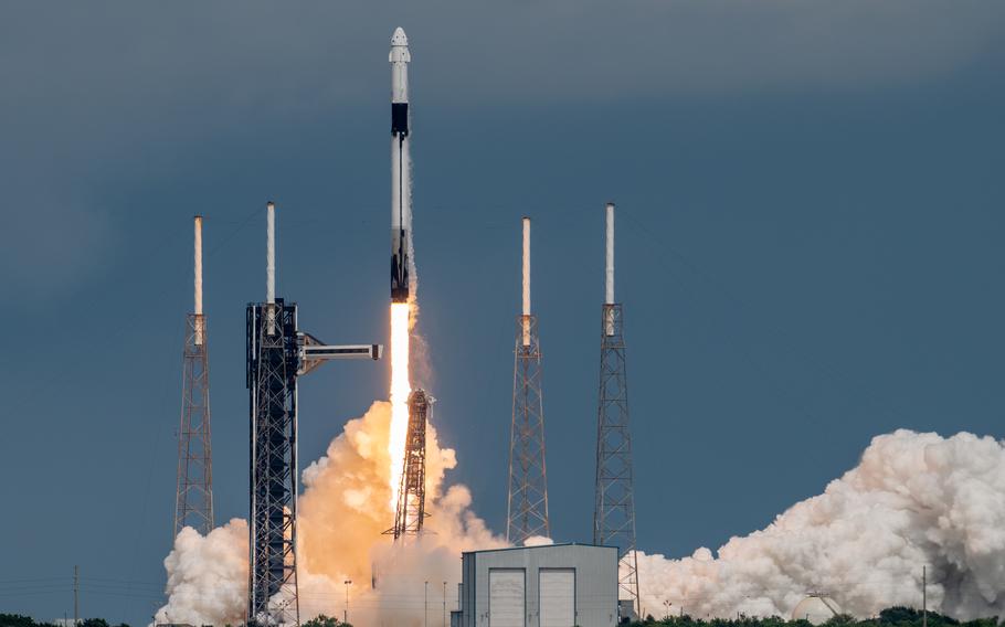 A SpaceX rocket launches from Cape Canaveral Space Force Station in Florida, Sept. 28, 2024.