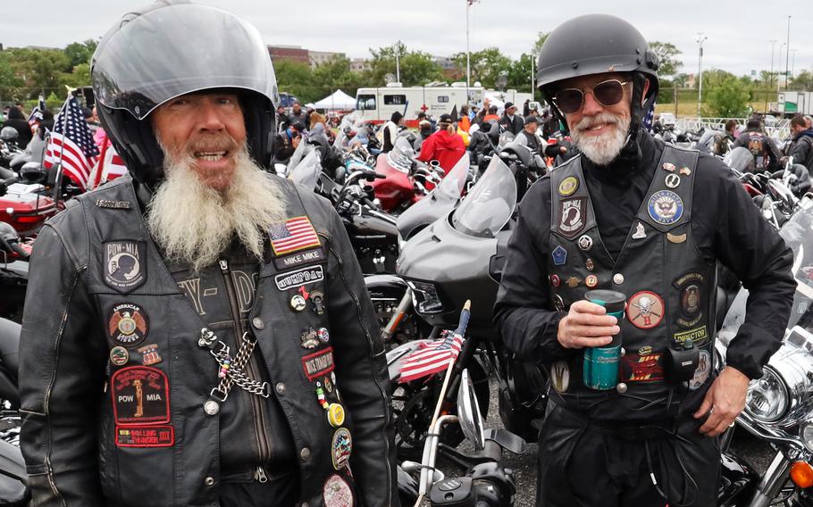 Participants in the Rolling to Remember ride await the signal to start at the RFK Stadium staging area, May 30, 2021 in Washington, D.C..