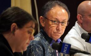 Okinawa Gov. Denny Tamaki speaks to reporters at the Foreign Correspondents' Club of Japan in Tokyo, Aug. 7, 2024.
