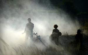 Hisarak district, Afghanistan, Aug. 18, 2015: Smoke and dust surround Afghan National Army soldiers as they fire a recoilless rifle at a compound occupied by Taliban fighters in Hisarak district in eastern Nangarhar province. The troops were trying to expand government control after clearing areas as part of Operation Iron Triangle in August 2015.

META TAGS: Operation Freedom Sentinel; Afghanistan; Afghan Army; Wars on Terror