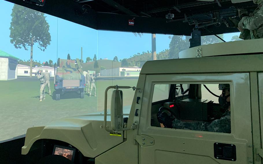 South Korean troops use U.S. Army weapons in a simulated convoy operation during joint training at Camp Humphreys, South Korea, Tuesday, Nov. 9, 2021. 