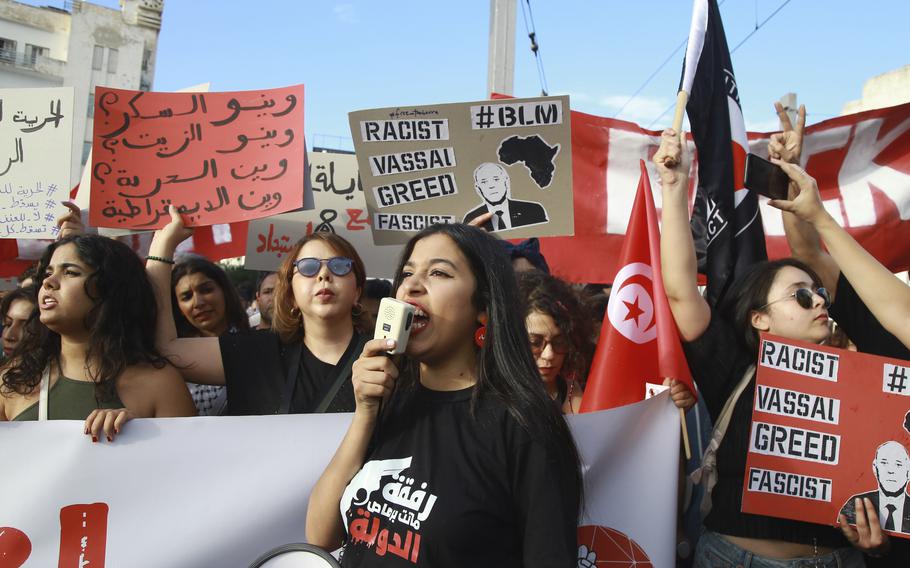 Tunisian take part in a protest, Sept. 13, 2024