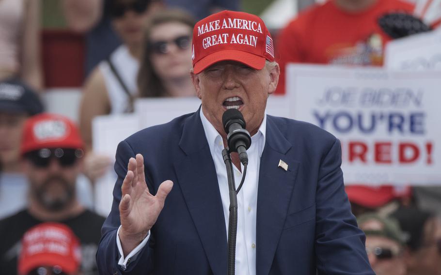 Former president Donald Trump attends a rally in Las Vegas on June 9, 2024.