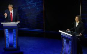 Republican presidential nominee former President Donald Trump and Democratic presidential nominee Vice President Kamala Harris participate during an ABC News presidential debate at the National Constitution Center, Tuesday, Sept.10, 2024, in Philadelphia.