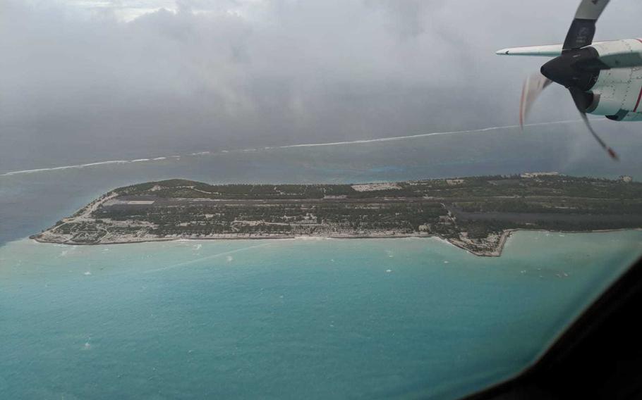 Johnston Island, as seen from a U.S. Coast Guard HC-130 Hercules aircraft.