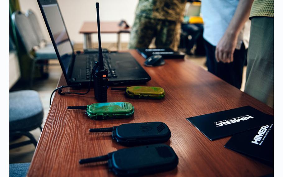 Himera Tech’s jam-resistant radio handsets on display at the Inscience Conference in Kyiv. 