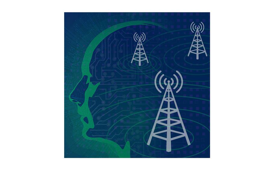 An illustration depicting artificial intelligence and broadband / antennas.