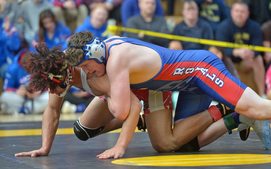 Chris Farrington takes Jaden DuBois to the mat.