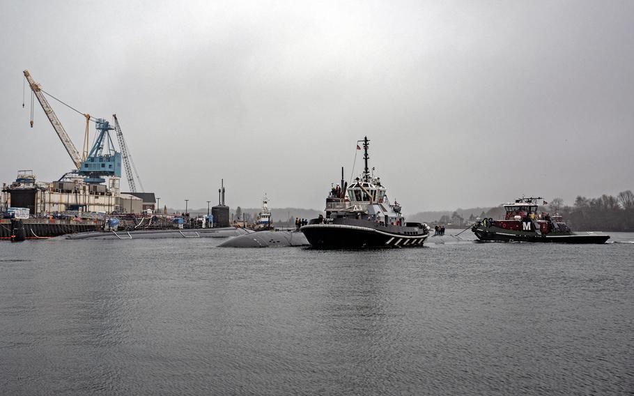 The USS Hampton arrives at Portsmouth Naval Shipyard