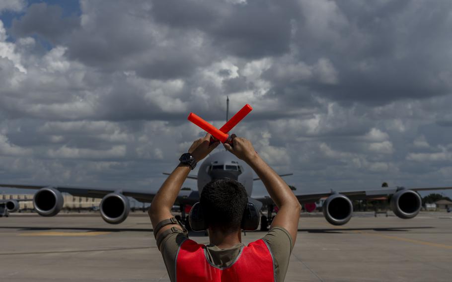 Aircraft at MacDill Air Force Base, Fla., were relocated due to projected winds from Hurricane Helene and the planes are expected to return once flying conditions are favorable. 