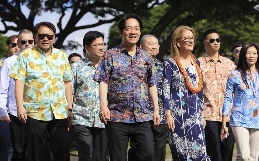 Taiwan President Lai Ching-te arrives at the Bishop Museum in Honolulu.