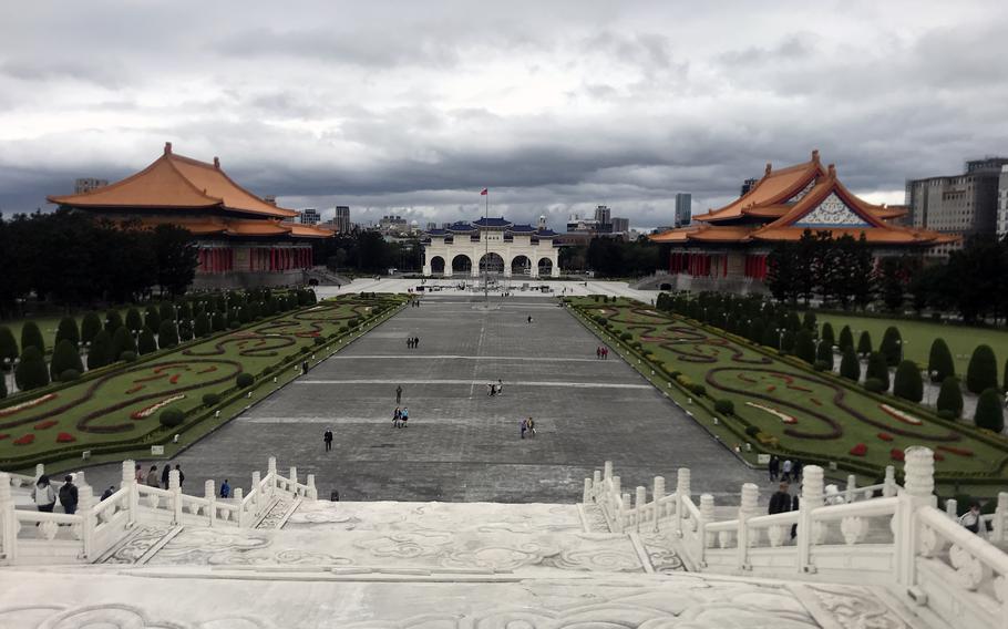 Visitors to the National Chiang Kai-shek Memorial in Taipei have a panoramic view of Liberty Square. 