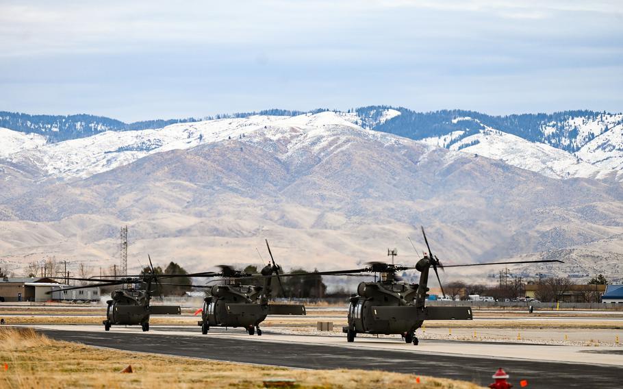 UH-60 Black Hawk helicopters on the flight line