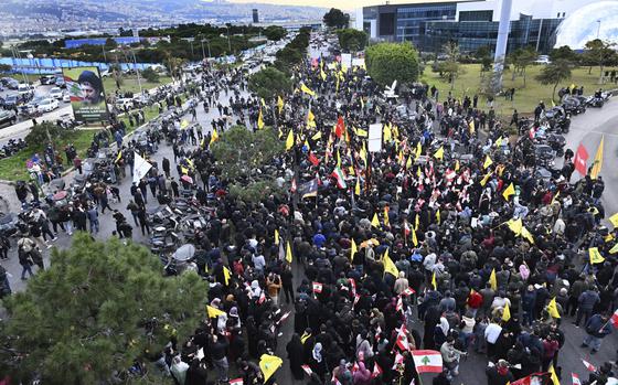 A crowd of protesters waving flags.