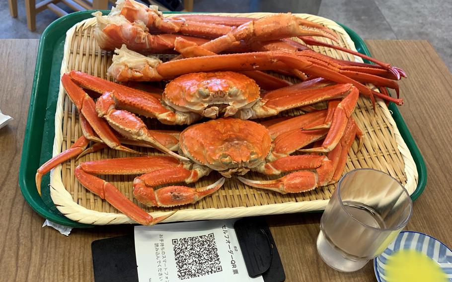 The first round of all-you-can-eat snow crabs at the Kanimatsuri restaurant in Tokyo.