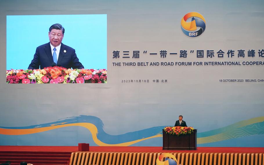 Xi Jinping, China’s president, speaks during the opening ceremony at the Belt and Road Forum in Beijing, China, on Wednesday, Oct. 18, 2023. 