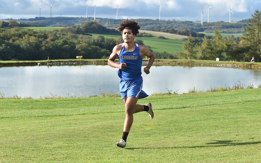 Brussels' Damion Rogers looks ahead during an Oct. 14, 2023, meet at Rolling Hills Golf Course in Baumholder, Germany.