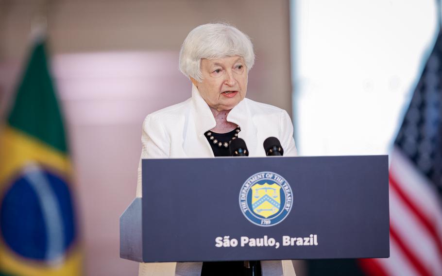 Treasury Secretary Janet Yellen will join finance ministers from Group of 20 nations in Rio de Janeiro this week.