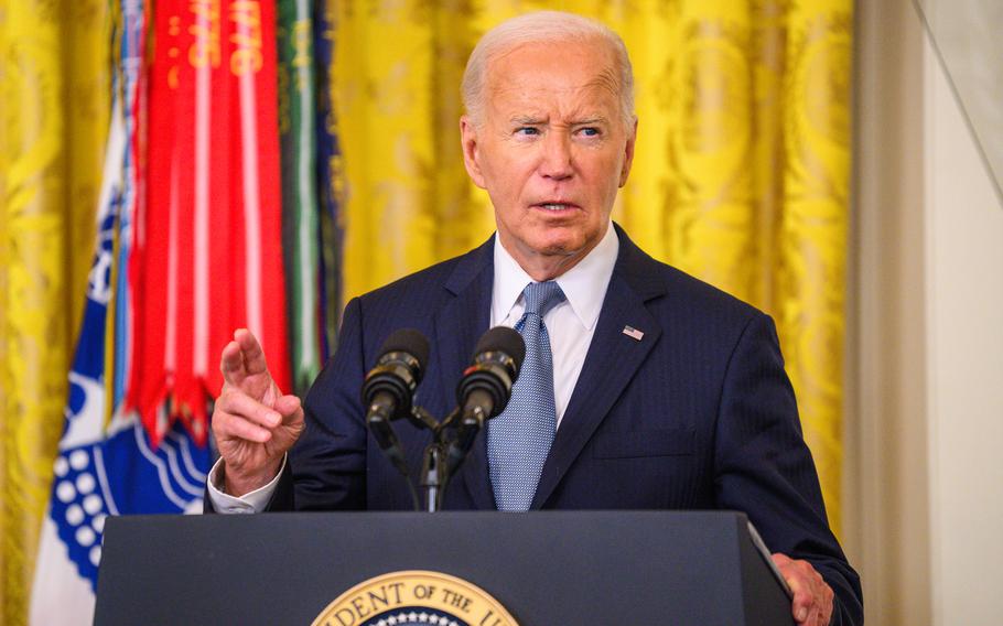 Joe Biden speaks at a Medal of Honor ceremony at the White House on July 3, 2024.