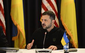 Ukrainian President Volodymyr Zelenskyy speaks during the Ukraine Defense Contact Group meeting at Ramstein Air Base, Germany, on Sept. 6, 2024. Under a plan being tossed around by President-elect Donald Trump’s team, the U.S. would continue to provide arms in exchange for territorial concessions by Ukraine and deferment of its NATO ambitions.