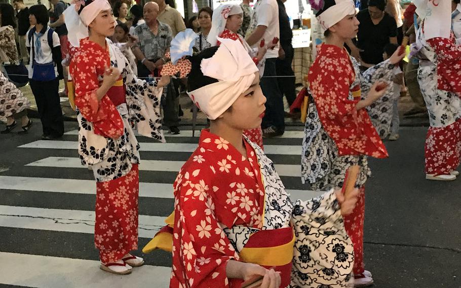 Dancers parade during the Fussa Tanabata Festival near Yokota Air Base, Japan, Aug. 4, 2017.