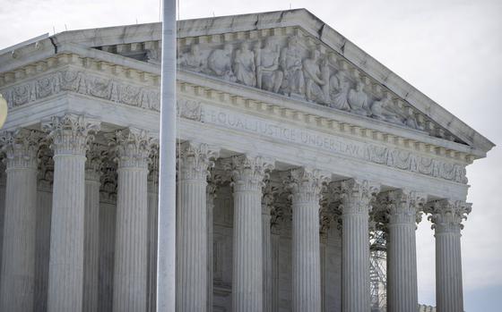 The columned exterior of the U.S. Supreme Court building.