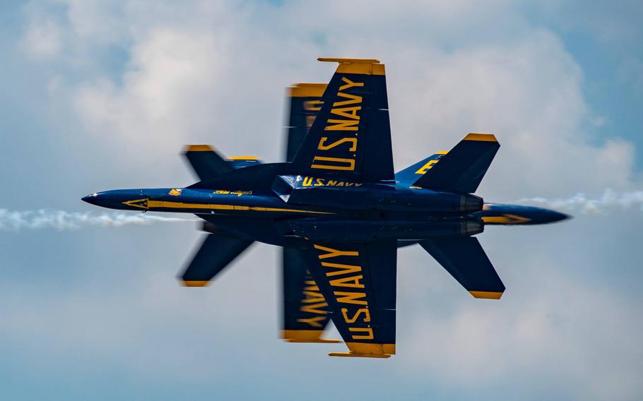 The U.S. Navy Blue Angels perform at the Dayton Air Show on June 22, 2024.