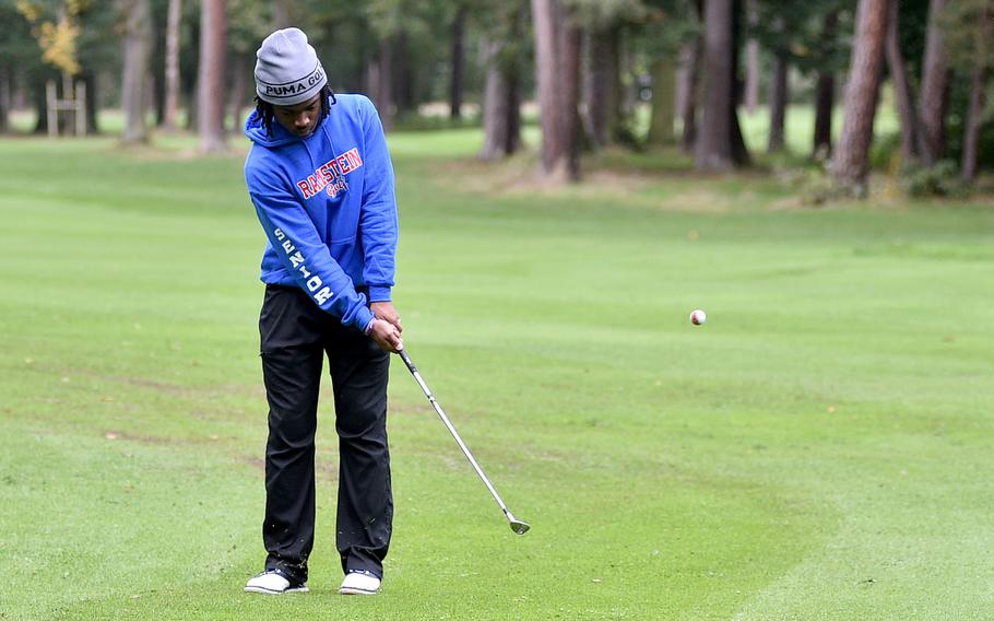 David Obermuller hits onto the fairway.