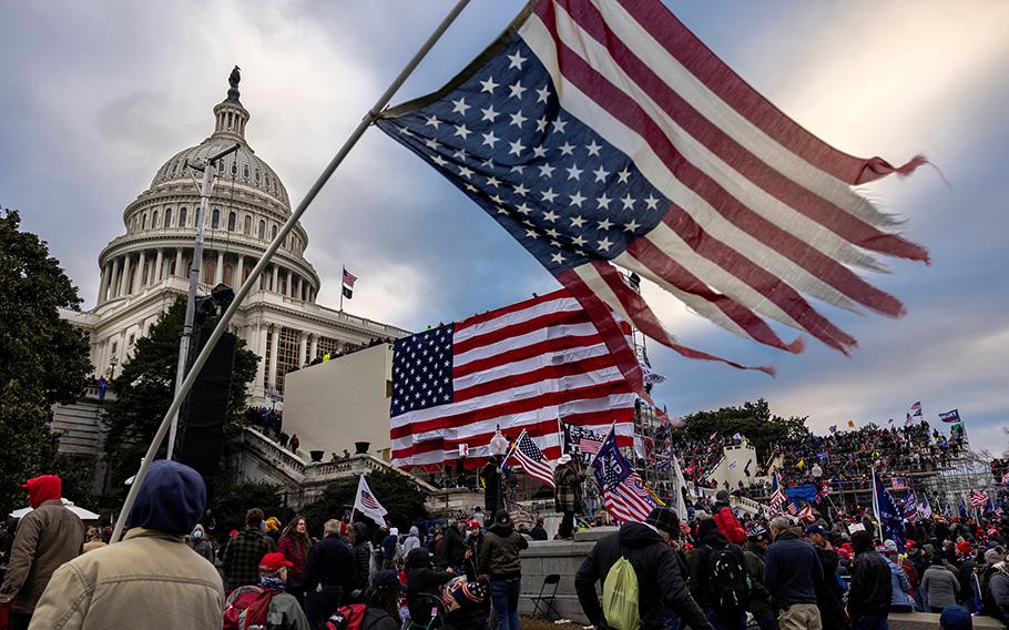 Protesters gather in front of the U.S. Capitol Building on January 6, 2021, in Washington, DC. 