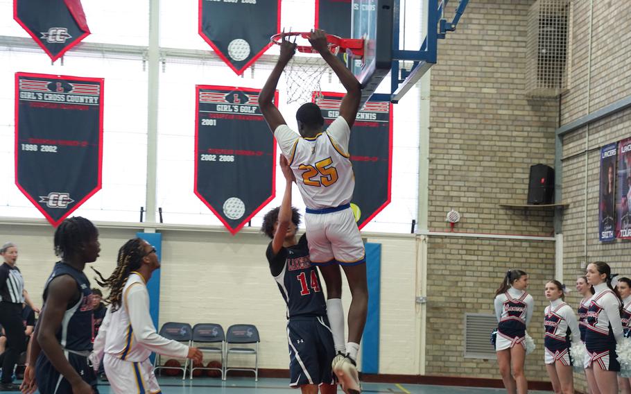 Joel Idowu finishes off a slam dunk.