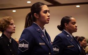 Guardians stand at attention during the activation ceremony of U.S. Space Forces Japan at Yokota Air Base in western Tokyo, Dec. 4, 2024.