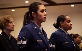 Guardians stand at attention during the activation ceremony of U.S. Space Forces Japan at Yokota Air Base in western Tokyo, Dec. 4, 2024.