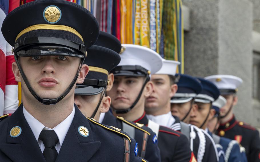 Troops line up for the ceremony.