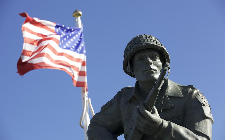 The statue of Dick Winters stands as reminder of the sacrifice of the Greatest Generation near Utah Beach in Normandy, France.