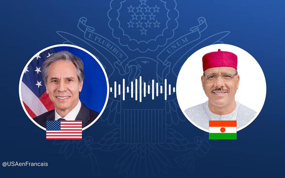 Secretary of State Antony Blinken voiced U.S. support for the President of Niger Mohamed Bazoum. “The United States condemns efforts to forcibly overthrow the
constitutional order of Niger and stresses that our partnership depends on the
pursuit of democratic governance.”