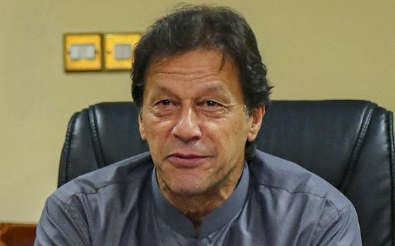 Then Pakistani Prime Minister Imran Khan As Seen In A Meeting In