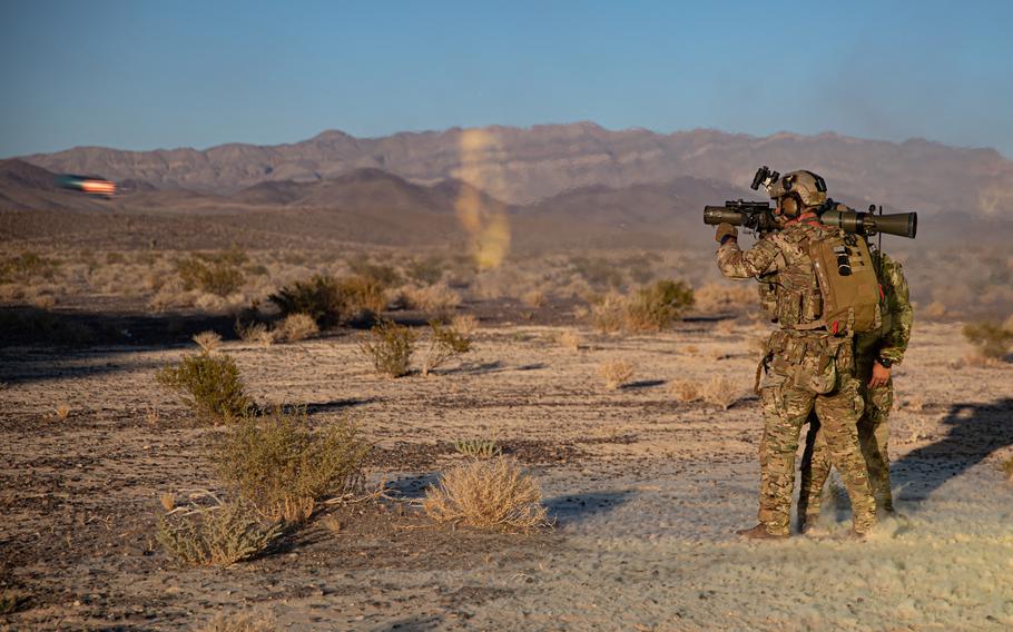 A Green Beret assigned to 3rd Special Forces Group (Airborne) fires an M3 Carl Gustaf Rocket launcher