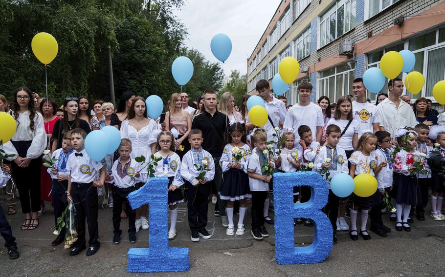 first graders at a school in ukraine near the front lines