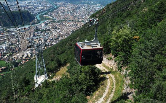 Rittner cable cars in Bolzano, Italy, convey up to 30 passengers for three miles up the hillside.