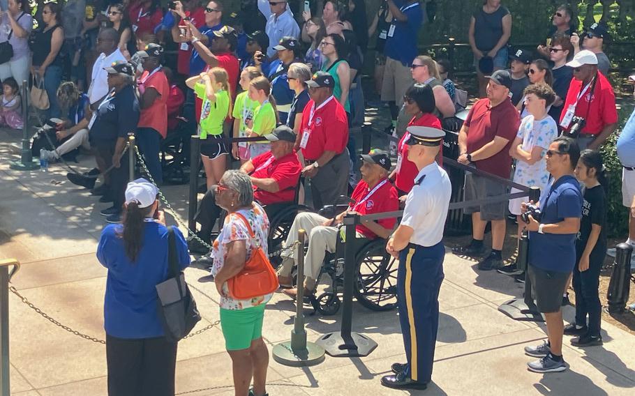 Honor flight veterans and volunteers visited Arlington National Cemetery on June 19, 2024, to commemorate the Juneteenth federal holiday.