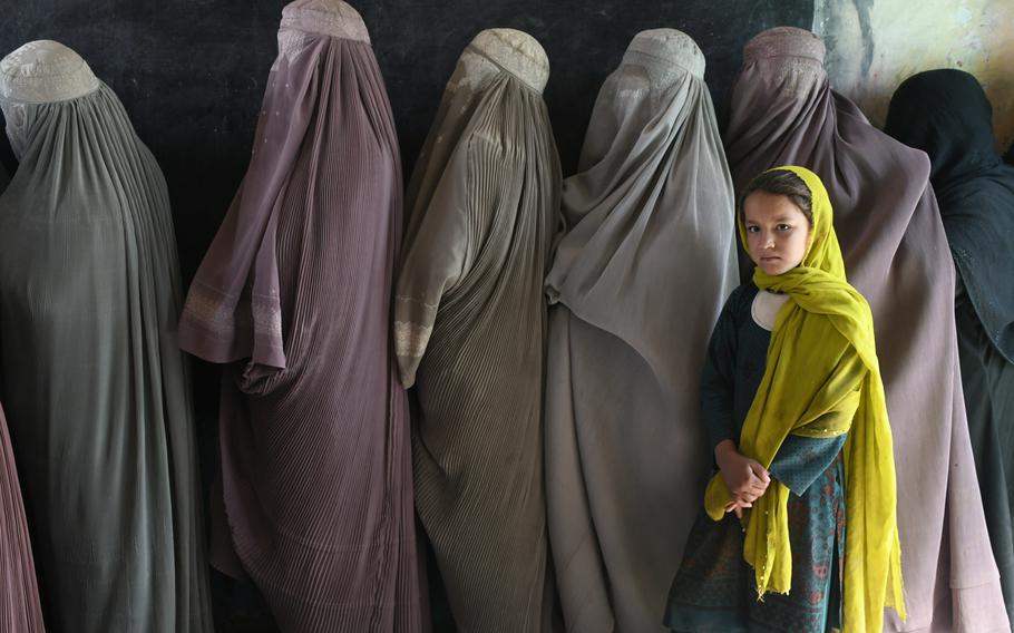 Women wait in line to vote at a polling center in Kandahar, Afghanistan, Oct. 27, 2018. As global attention remains fixed on Gaza and Ukraine, it is crucial to recognize a severe and ongoing violation of human rights elsewhere. The Taliban have been perpetuating a disturbing, gender-based form of apartheid in Afghanistan.