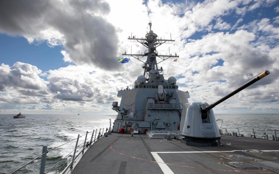 The destroyer USS Arleigh Burke during a deployment in the Baltic Sea in 2022. Seaman Recruit David “Dee” Spearman died after going overboard from the Arleigh Burke on Aug. 1, 2022, while the ship was in the Baltic.