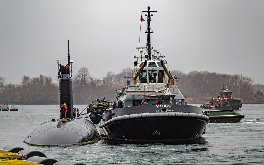 The USS Hampton arrives at Portsmouth Naval Shipyard