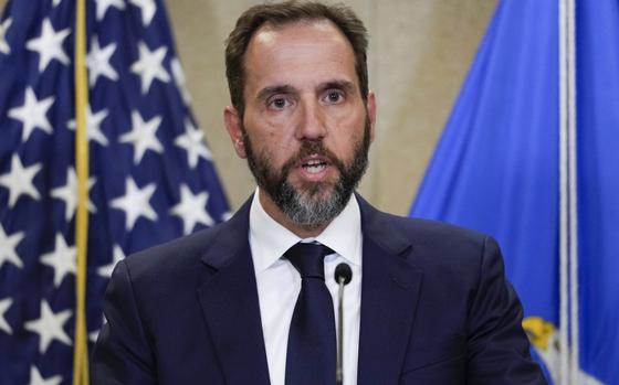 FILE - Special counsel Jack Smith speaks to the media about an indictment of former President Donald Trump, Aug. 1, 2023, at an office of the Department of Justice in Washington. (AP Photo/J. Scott Applewhite, File)