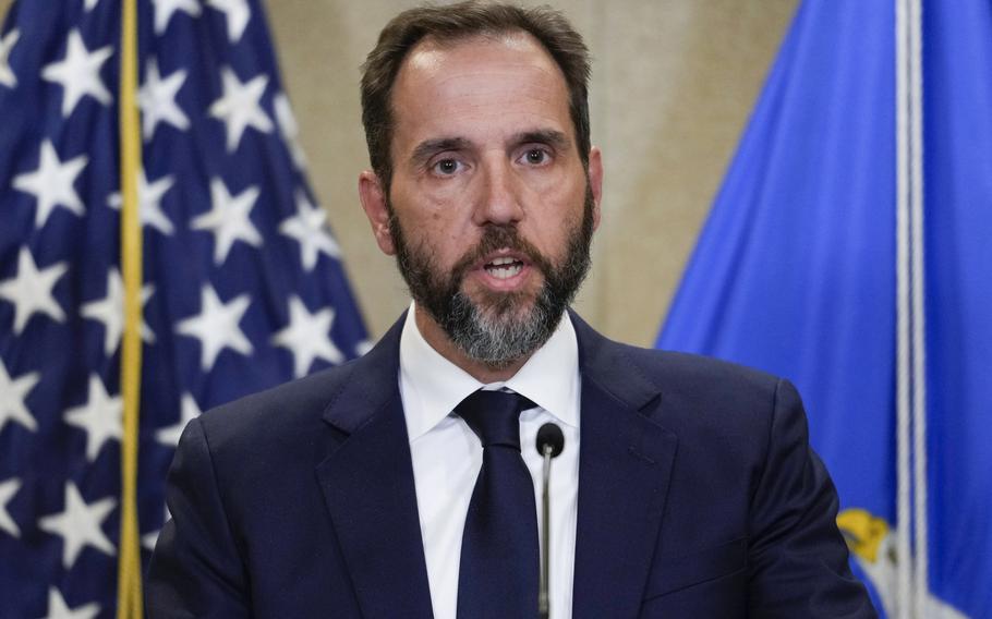 Special counsel Jack Smith speaks to the media about an indictment of former President Donald Trump, Aug. 1, 2023, at an office of the Department of Justice in Washington. 