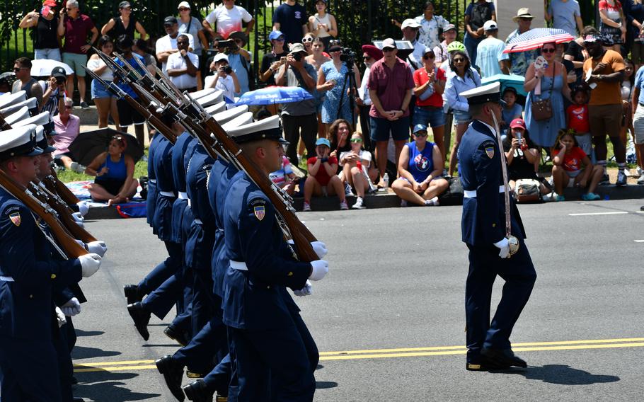 Members of the United States Coast Guard march in the Independence Day parade in Washington, D.C., July 4, 2024.