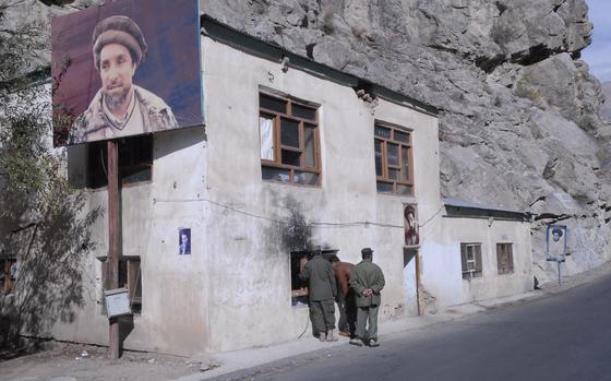 Pansjshir Province, Afghanistan, Nov. 5, 2009: A portrait of the late Northern Alliance commander Ahmed Shah Massoud adorns the entrance to Panjshir province. The area, one of the most peaceful in the country, was strongly behind opposition presidential candidate Abdullah Abdullah. Residents were disappointed when he withdrew from runoff elections. 

META TAGS: Afghanistan, Operation Enduring Freedom, Wars on Terror, Northern Alliance; War in Afghanistan; 