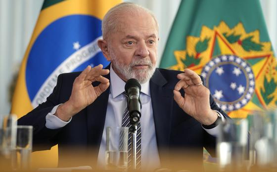 Brazilian President Luiz Inacio Lula da Silva gives a press conference at his official residence Alvorada Palace in Brasilia, Brazil, Monday, July 22, 2024. Lula called for the press conference to speak about foreign policy, key elections around the world, his challenges in office, and environmental issues. 
