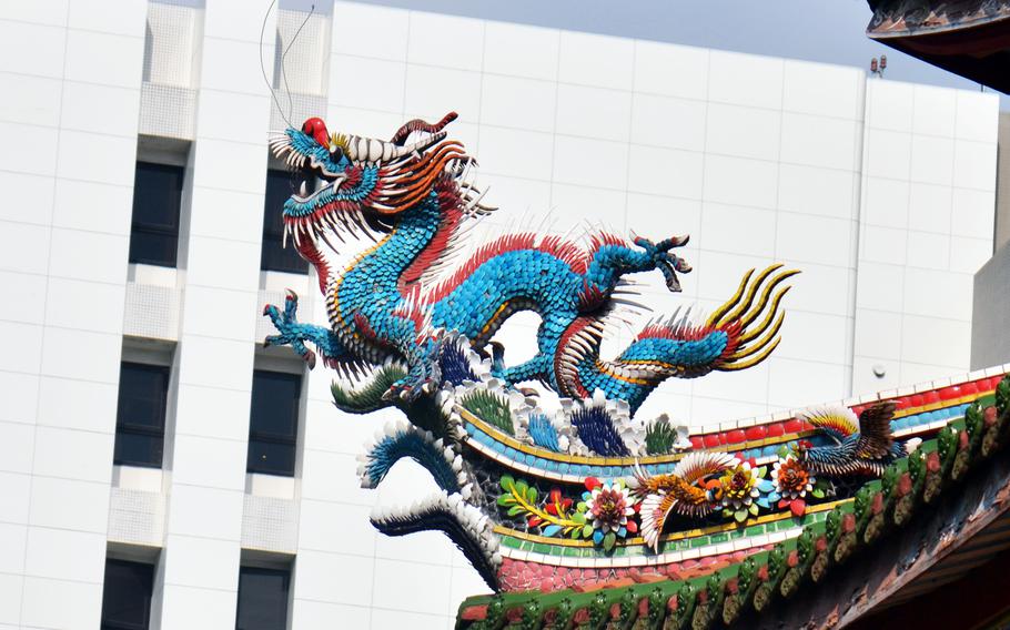 A dragon adorns the roof of Lungshan Temple in Taiwan's capital.
