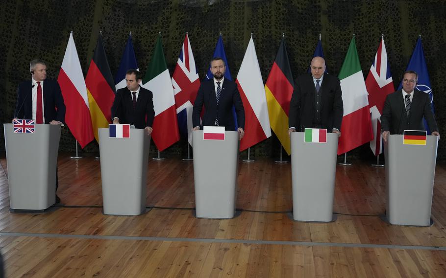 European defense military leaders attend a news conference